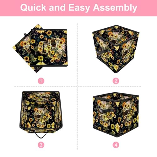 Boîte de rangement tête de mort tournesol | Cube pliable 28cm - 7