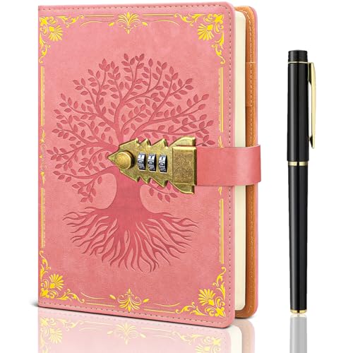 UNIANE Carnet vintage à cadenas pour femmes/hommes, format A5, avec stylo, rechargeable, idéal pour écrire. Convient aux filles, aux hommes et aux...