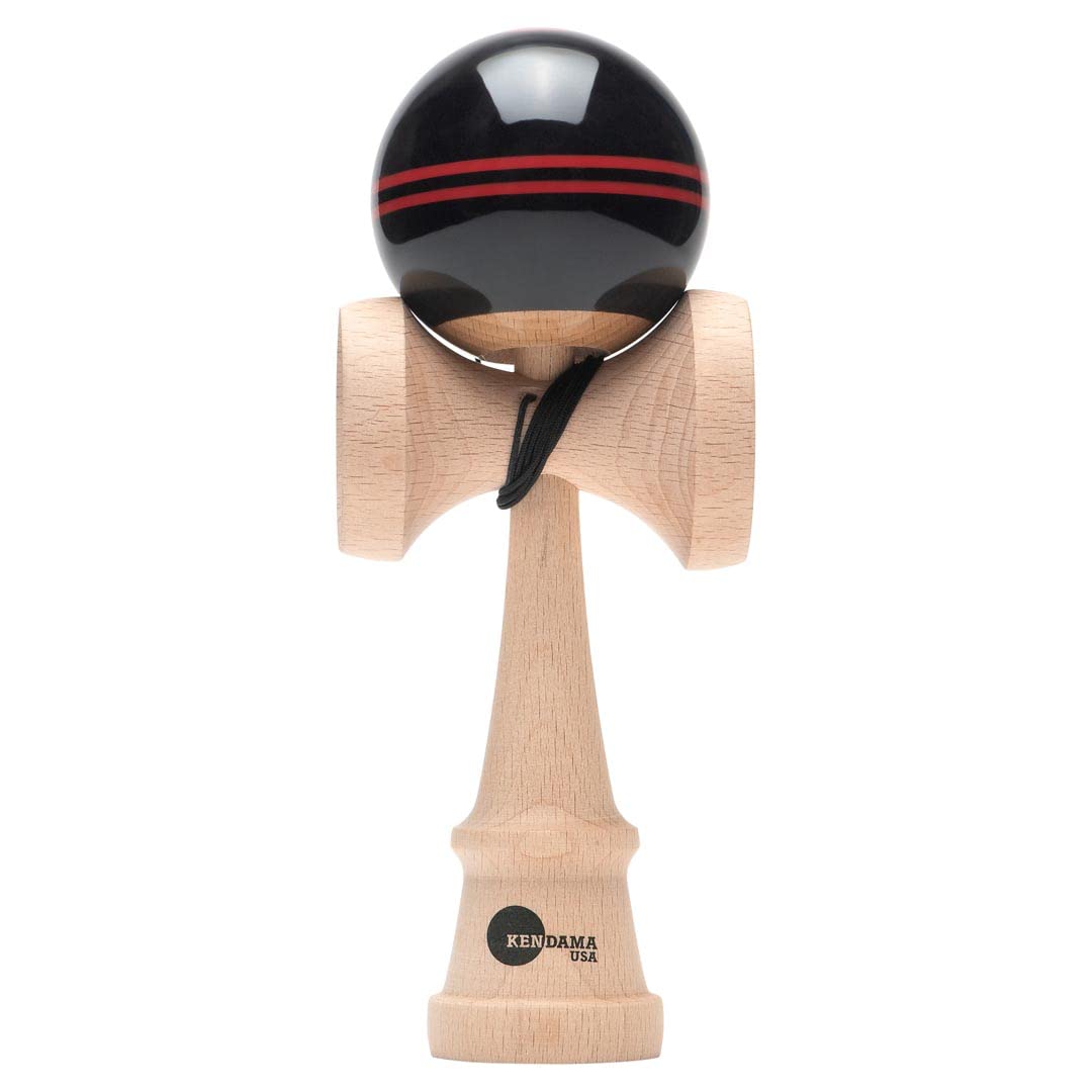Kendama USA Kaizen Dash Kendamas, Premium Skill Toy, Sticky Paint, Extra String Included (Bandit) Black & Red