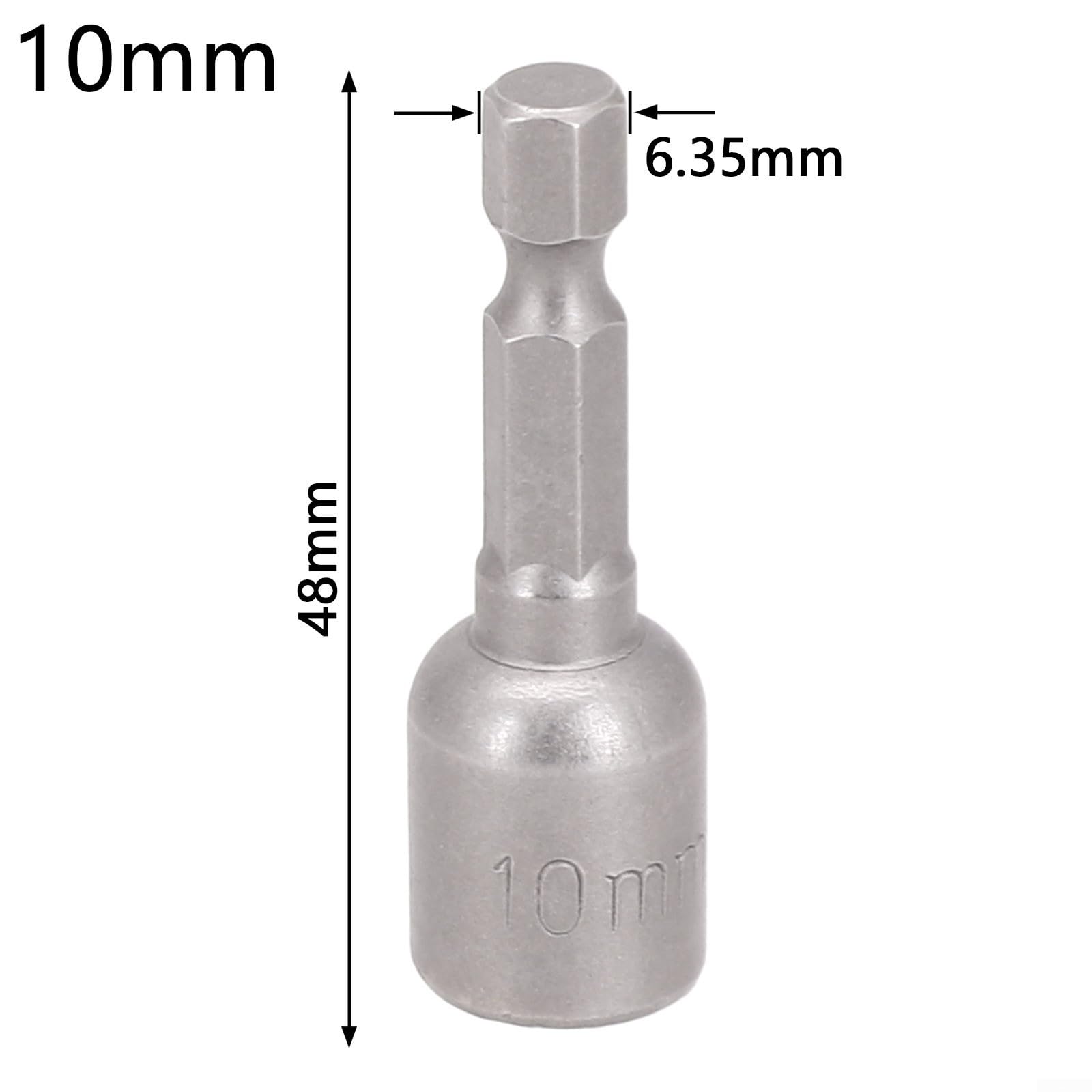 Set di chiavi a bussola magnetiche con gambo esagonale da 1/4", accessorio per trapano elettrico senza fili, attacco a lunga portata (10 mm)