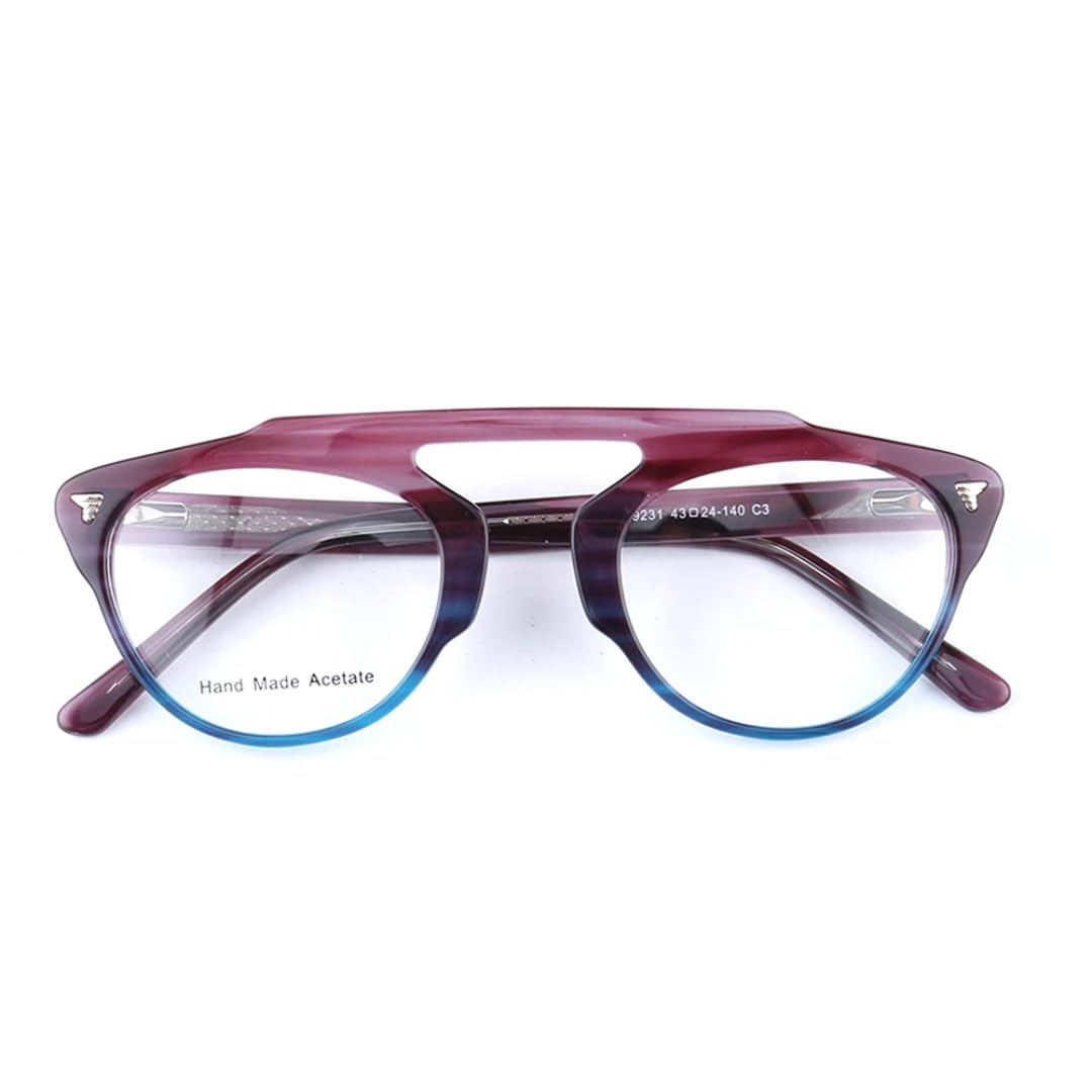Montatura per occhiali da vista rotondi retrò da donna, da uomo, vintage, in acetato (blu c3)