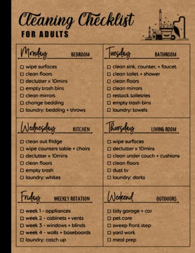 Cleaning Schedule and Checklist for Adults: Daily Weekly and Monthly Cleaning Schedule Checklist Planner and Organizer | Simple Household Chores ... Of Your Home | 8.5x11 inches | 110 Pages