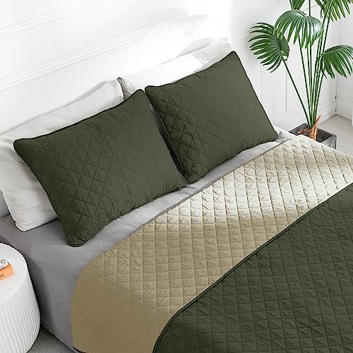 Colcha de microfibra ligera King Easy-Going verde antimanchas con fundas almohada 3