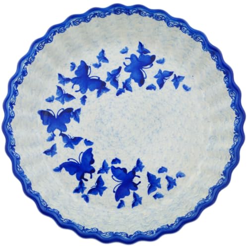 Ceramika Bona Authentic Polish Pottery Fluted Pie Dish in Butterfly In The Sky Design Handmade in Boles?awiec Poland Certificate of Authenticity