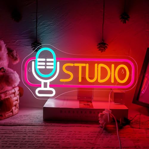 Image of Studio Neon Sign for Wall Decor Battery or USB Powered on Air LED Light Sign Recording Light Sign for Live Room Game Room Broadcasting Room Music Studio Bedroom