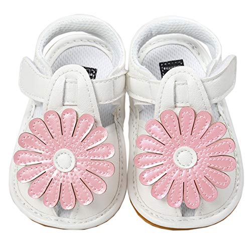 Newborn Girl Flower Sole First Walkers Sandals Woven Bohemia Beach Shoes, Pink, 12-18 Months Toddler = Tag 16