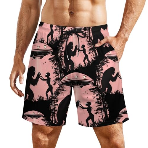 Bigfoot Printed Men's Swim Trunks with Compression Liner Beach Shorts with Pockets Quick Dry