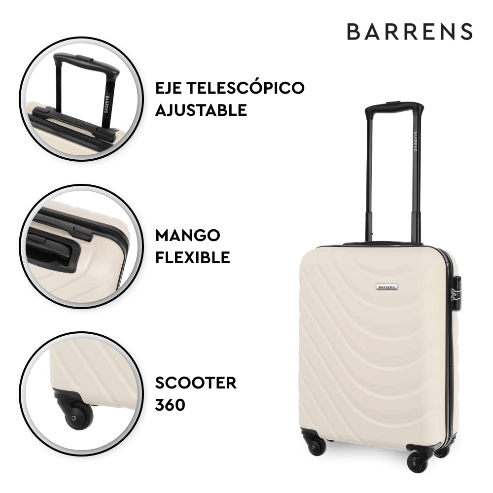 BARRENS Maleta de Cabina | Equipaje de Cabina | 55x40x20 cm | 34 L | ABS | Maleta de Viaje | 4 Ruedas | Asa Flexible | Maleta rígida | Compatible con líneas aéreas | Beige