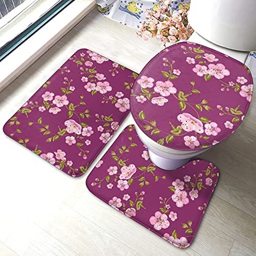 SHEYZYLTD Badematte + Konturmatte + Toilettendeckelbezug Schöne Blume 3 Stück Badematte Set, mit rutschfester Klebeunterseite