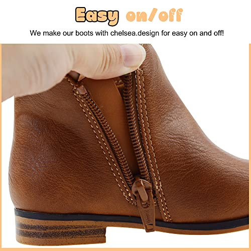 LseLom Girls Ankle Boots for Toddler/Little Kids - Brown, Suede, Zipper, Low-Top, Flat Heel, Casual4