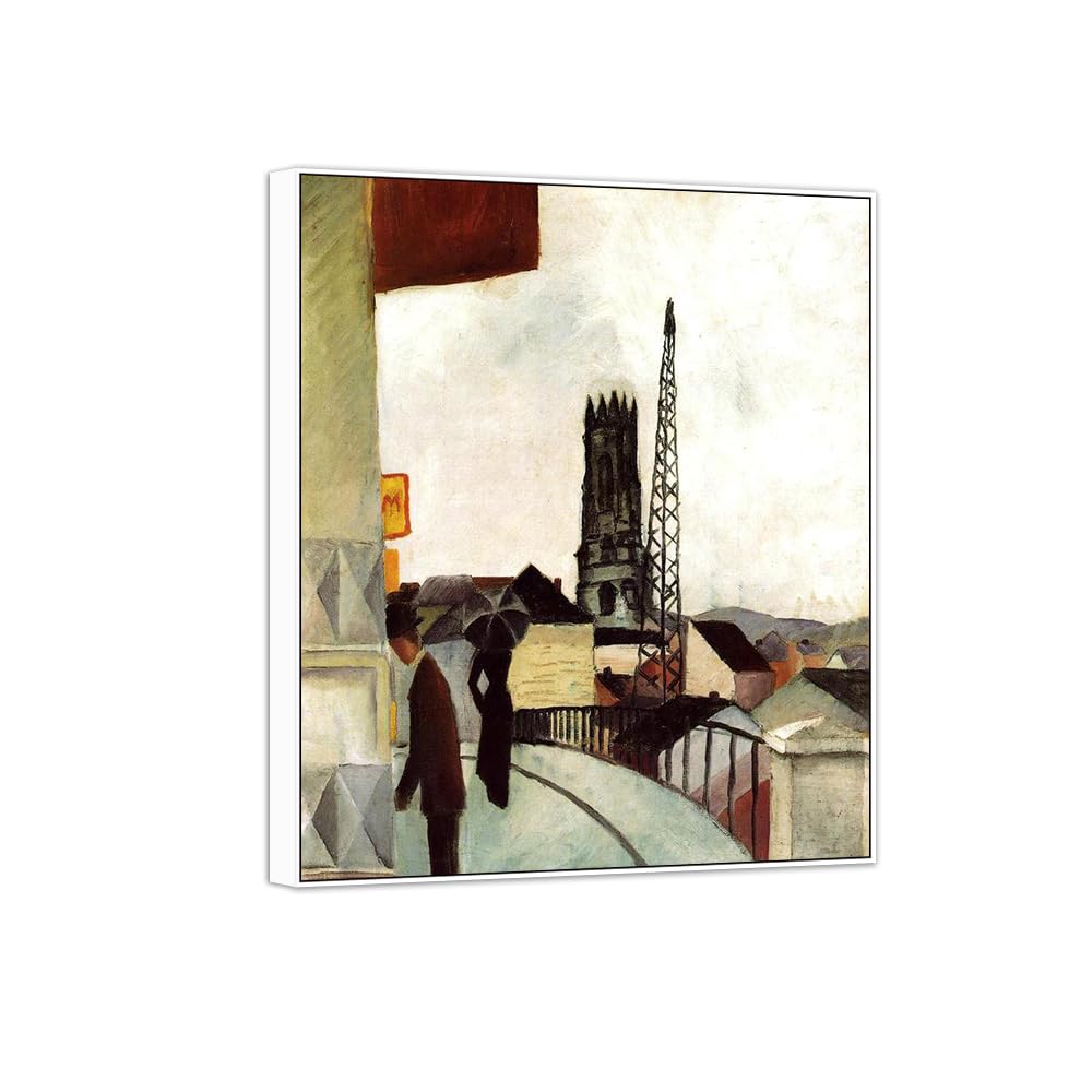 Sdyskkug White Frame August Macke Famous Wall Art For Living Room. Cathedral. Canvas Artwork Picture. Prints Reproduction Modern Home Decor 72X60cm