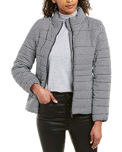 Two by Vince Camuto Petite Houndstooth Zip Front Puffer Jacket Rich Black SM (US 4-6)