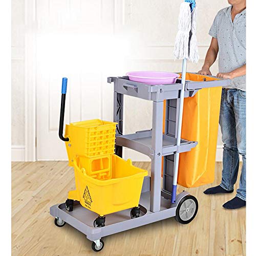 tonchean Carro de limpieza con ruedas, carrito de limpieza comercial con bolsa de basura extraíble, carrito de limpieza resistente, carros de limpieza para el hogar, color gris