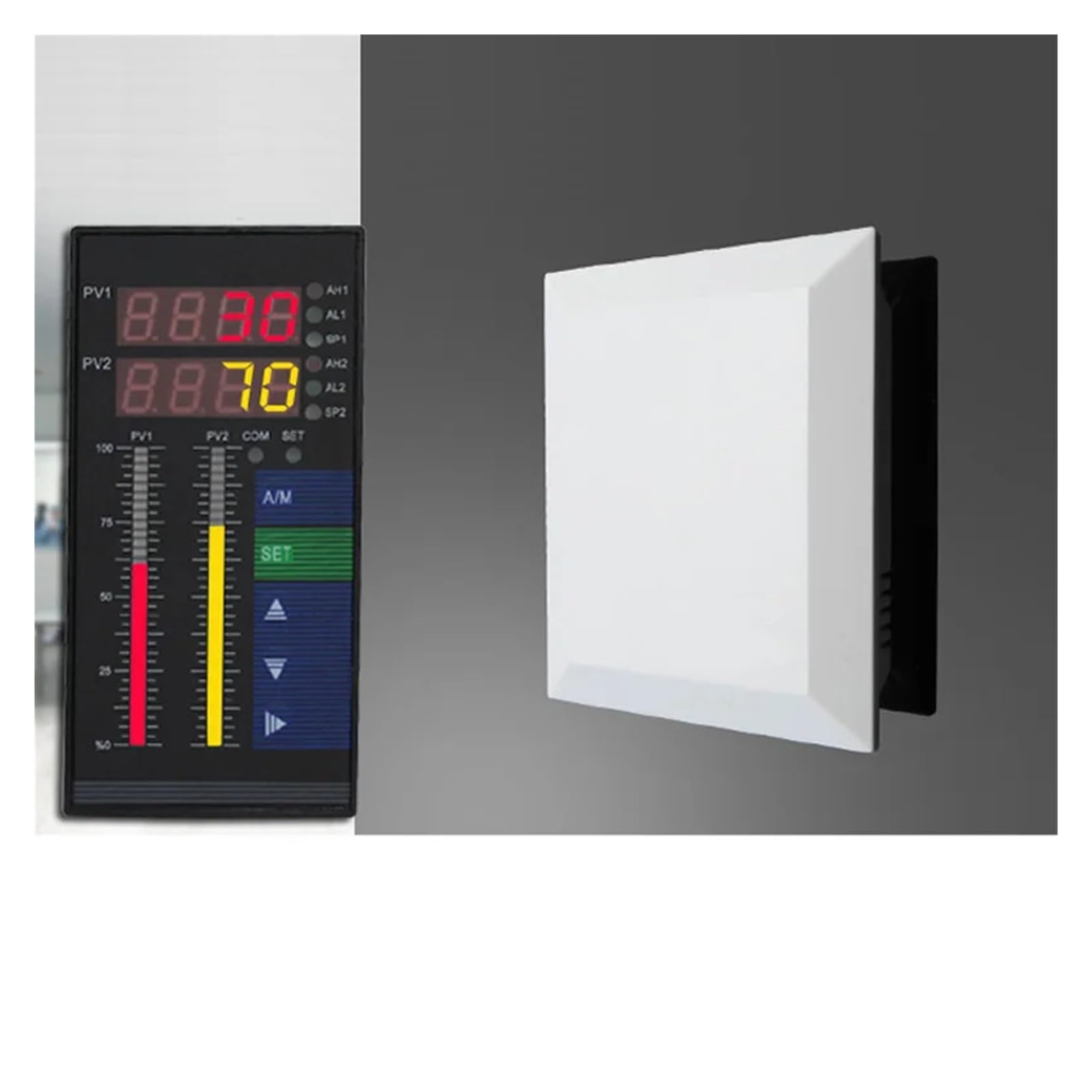MUHM Controlador de Temperatura y Humedad Interior con Sensor for Colgar en la Pared Control de 4 Dispositivos termostato e higrómetro Alarma Alta y Baja
