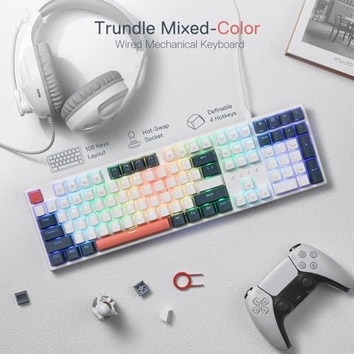 Redragon K668 RGB Gaming Keyboard, 104 Keys + Extra 4 Hotkeys Wired Mechanical Keyboard w/Sound Absorbing Foams, Upgraded Hot-swappable Socket, Mixed Color Keycaps, Red Switch view 2