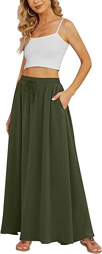Yincro Women's Flowy Maxi Skirt Summer Pleated High Waisted Casual