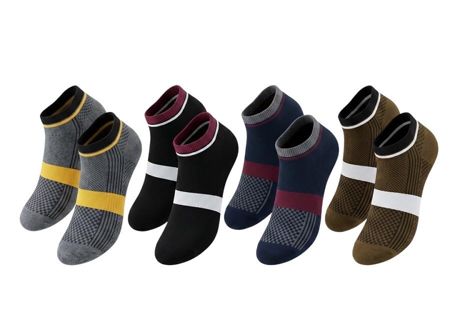 Pack of 4 Mens Ankle Socks with Stripe & Texture | Cotton Blend Low Cut Socks for Men | Grey, Black, Navy, Olive Socks for Sports, Gym, Casual Wear.-picture-43