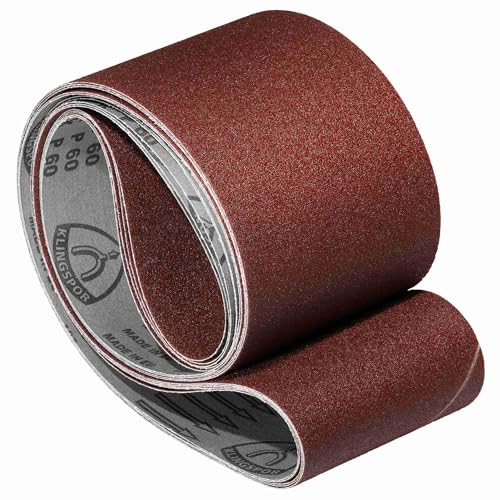 Klingspor Korund Schleifband – 100 x 2000 mm – Körnung P80 – 5 Stück – für Holz & Metall – reißfeste halbflexible Gewebeunterlage – Profi-Schleifbänder für Bandschleifer