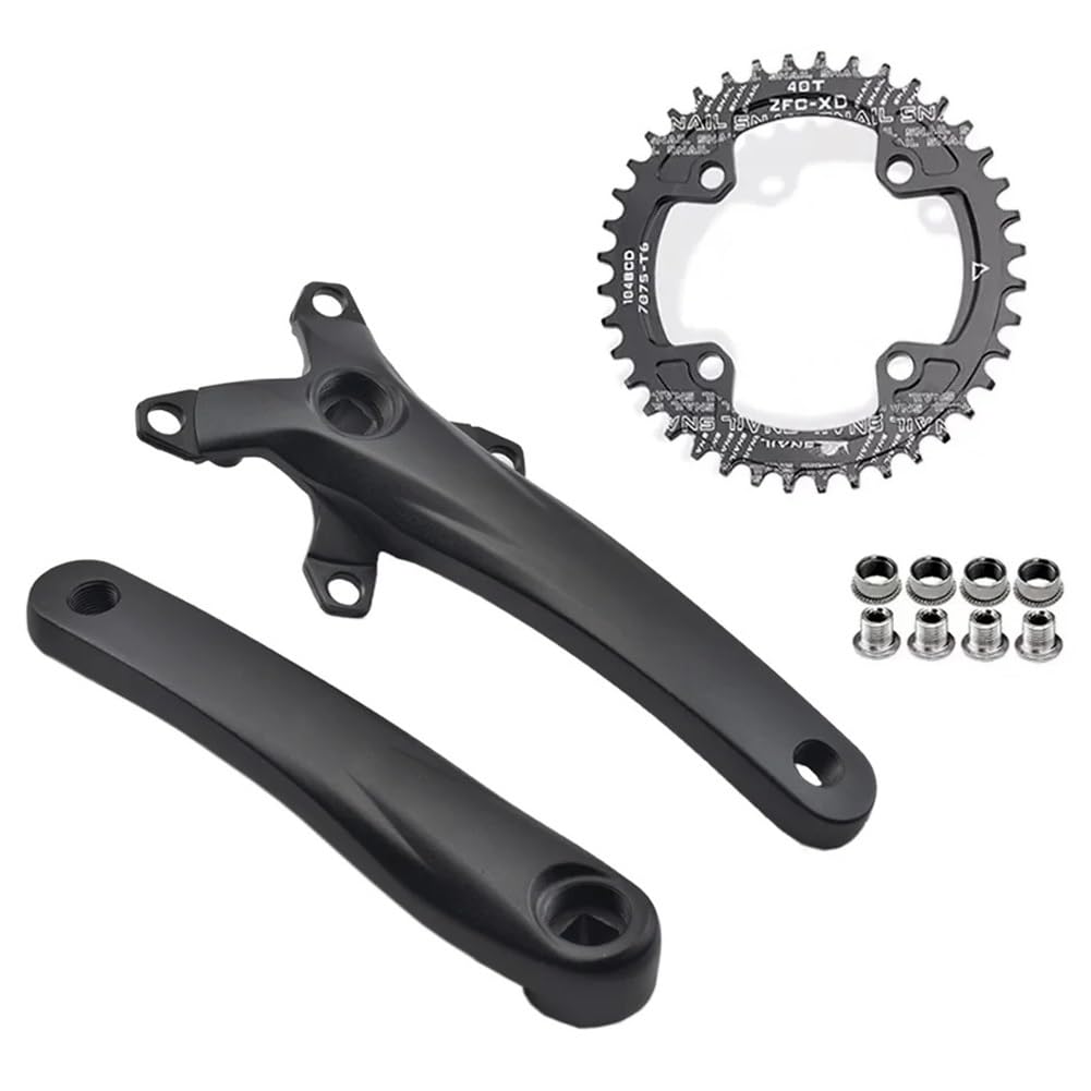 Guarnitura con foro quadrato da 170 mm, BCD 104, per mountain bike, 32/34/36/38/40/42T, corona rotonda a velocità singola con denti stretti e larghi, set di pedivelle per bici da 8-12 pollici in lega