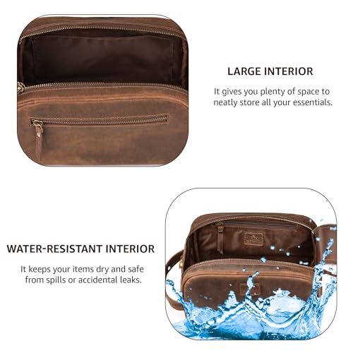 King-Size Premium Leather Toiletry Travel Pouch – Handcrafted Vintage Dopp Kit Bag with Waterproof Lining, Spacious Design for Travel Essentials, Elegant Brown Finish3