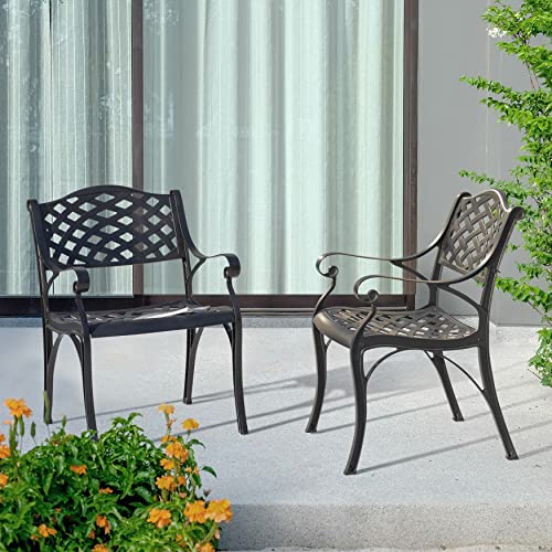 Nuu Garden Patio Dining Chairs Set Of 2, Aluminum Outdoor Indoor Patio Chairs With Arms For Garden, Backyard, Porch, Black With Gold Points #TOP5