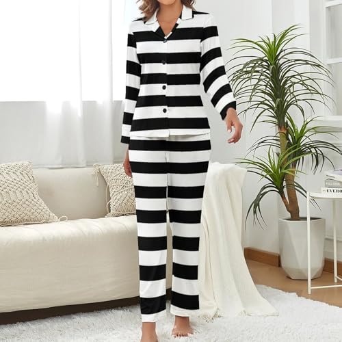 Pyjama femme à rayures noires et blanches ensemble 2 pièces