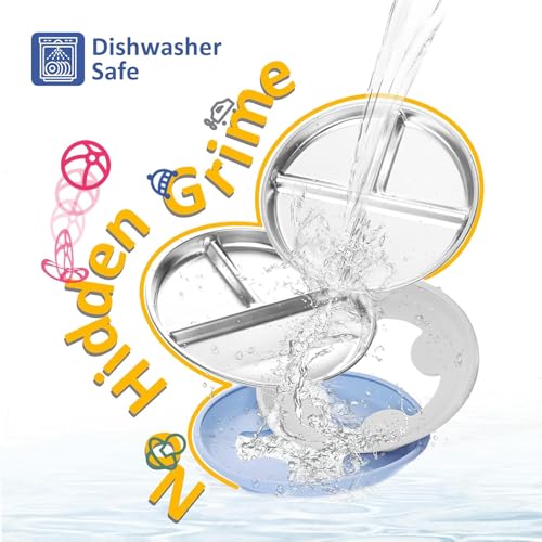 Baby Teller mit Saugnapf,Edelstahl Kinderteller Mit 2 Rutschfesten Saugnäpfen,Babyteller Mit Saugnapf,Edelstahl Saugnapf Teller für Baby, Nicht giftig und BPA-frei, unzerbrechliches Snack-Geschirr