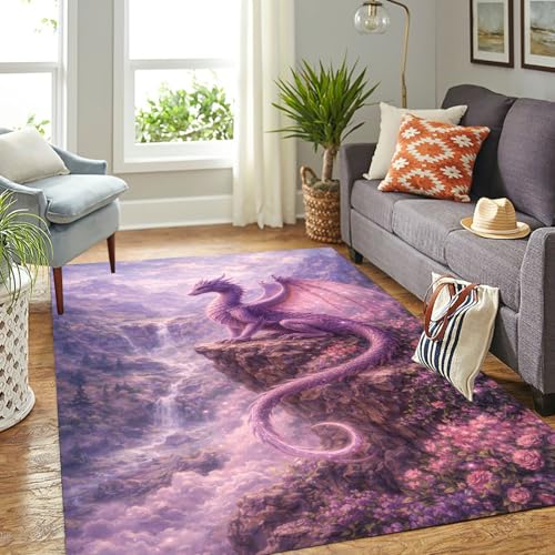 Tapete decorativo grande estilo dragón rosa rectangular miniatura 3
