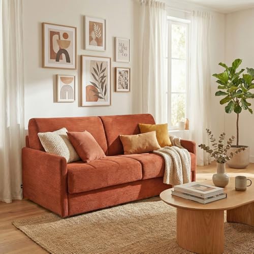 WEBER INDUSTRIES Canapé Convertible Express 3 Places BERGAME en Velours Terracotta