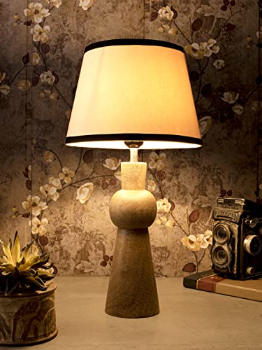 Image of Green Girgit Wooden Skirt Lamp with White Cotton Shade