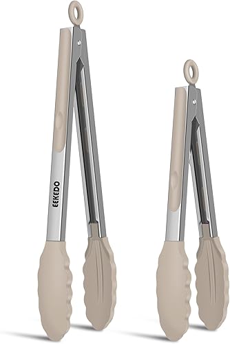 Vista 20 de Pinzas de cocina, pinzas de acero inoxidable con silicona para cocinar a 600ºF de alta resistencia al calor, pinzas de bloqueo para barbacoa, juego