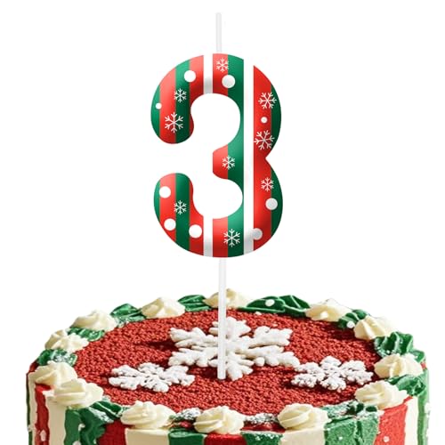 Christmas Themed Birthday Candles for Cake, Number 3rd Candle, Happy Birthday Cake Topper for Boys Girls, Christmas Birthday Party Decorations Supplies Gifts