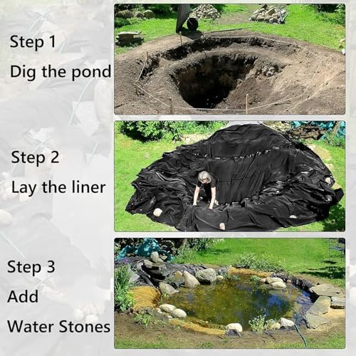 14X14m Pond Liner Durable LLDEP Material UV Resistant Easy Cutting Ideal for Fish or Koi Ponds Waterfall Base Fountains and Water Gardens Black Size: 14X14m