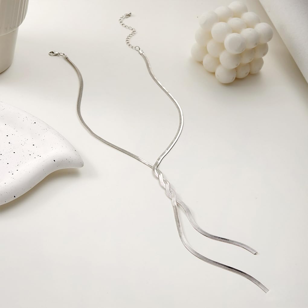 Long Gold Statement Choker Necklace for Women Chunky Herringbone Y Necklace Twisted Snake Bone Chain Necklace Birthday Jewelry Gifts for Her - Image 7