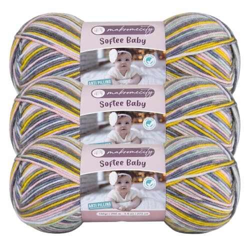 Image of Makromecity Softee Baby Yarn,%100 Premium Anti-Pilling Acrylic, 3.5 Oz, 273 yd (100gr /250 mt), Soft Yarn for Crocheting and Knitting (Boho Twist, 3 Skeins)
