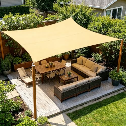 Vela Rectangular 115 x 330 cm Protección Rayos UV y HDPE Transpirable Toldo de Patio Protección Solar Cortavientos para Terraza Patio Exterior Jardín Porche Pérgola, Color Crema