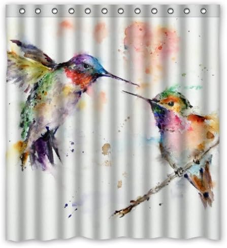 Generic Waterproof Shower Curtain with Watercolor Bird Hummingbird Art Design 66" x 72"