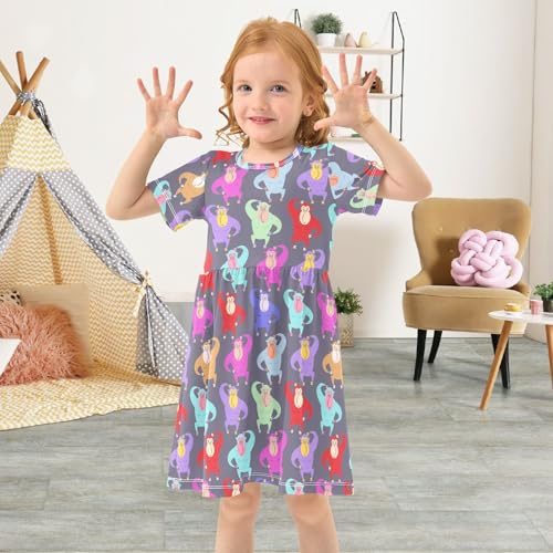 ALAZA Girls Summer Dress Short Sleeve Gorilla Cartoon Casual Girls Dresses for Kids 2-8 Years3