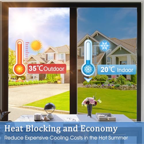 Image of Coavas One Way Privacy Window Film with 3 Tools, Reflective Window Tint for Home, Daytime Privacy See Out Not In, Heat Control & UV Blocking Adhesive Covering for Bedroom Office,35.4 x157.5Inch,Silver