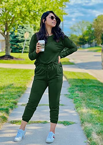 Image of PRETTYGARDEN Women's Two Piece Outfit Long Sleeve Crewneck Pullover Tops And Long Pants Tracksuit | Long Sleeve Shirts, Jogger Pants Pockets, Matching Track Suits, Fall Spring Comfy Clothes for Casual Outing, Cruise, Airport