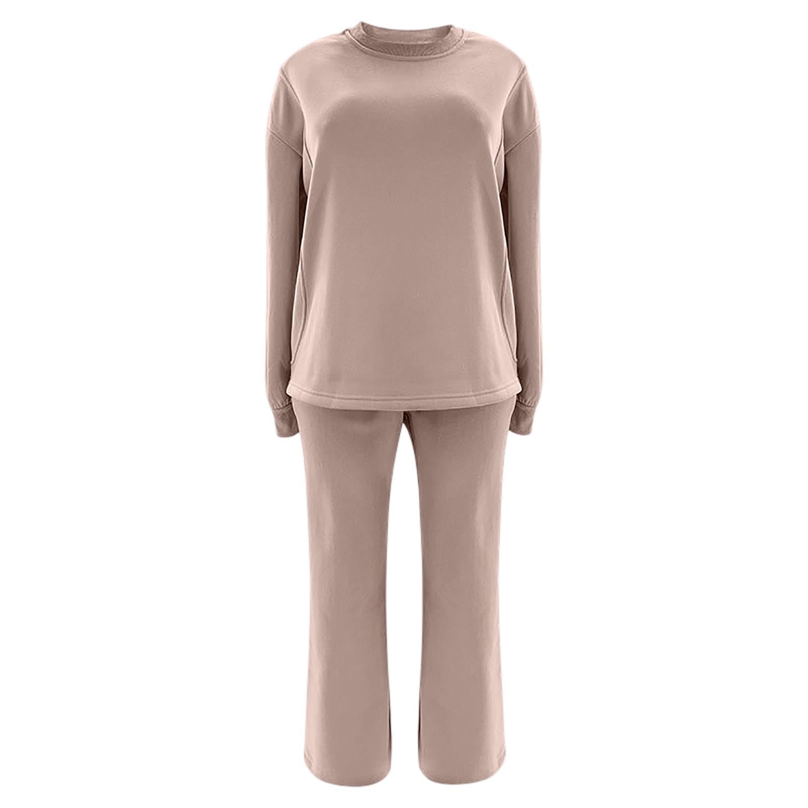 Einfarbiger Damen Hosenanzug Langärmliger Jumpsuit mit Rundhalsausschnitt Weitem Bein Entspannte Passform Elegant Lässig