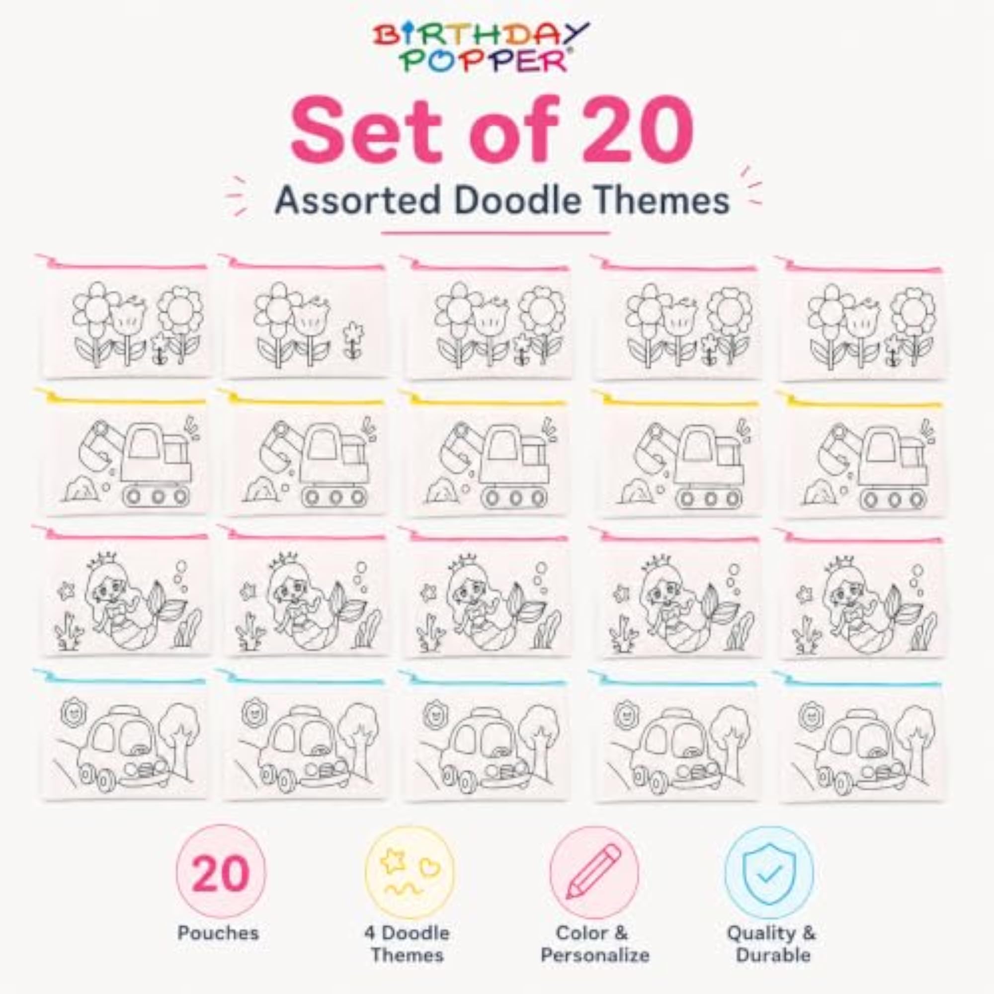 Return Gift for Kids Colour-in Pouches, Set of 20