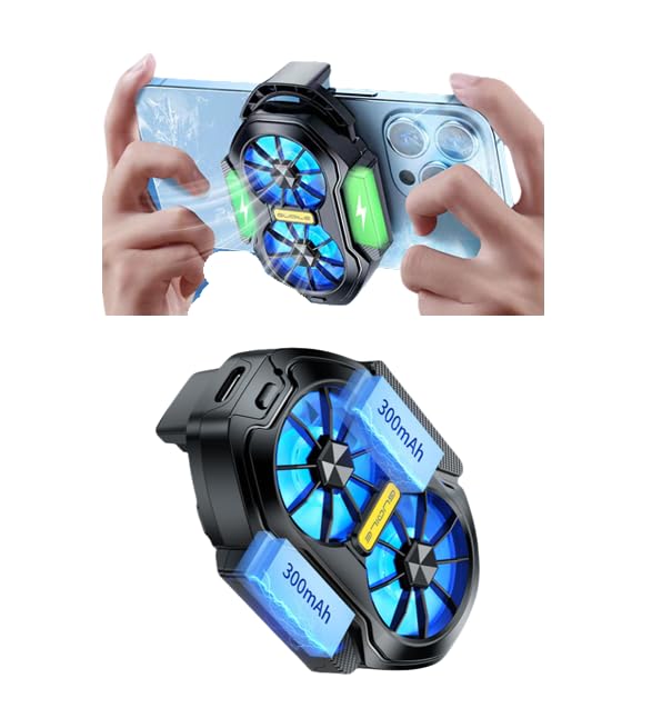 FS01 Mobile phone cooler, Phone Cooler, Dual Fan Phone Cooling Fan with 300mAh Battery, Fast Cooling for Gaming, Universal for iOS & Android
