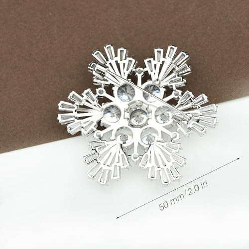 Image of Women's Cubic Zircon Snowflake Brooch Pins Elegant Clear Crystal Ice Flower Lapel Pin Breastpin