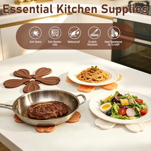 Silicone Trivets for Hot Dishes Pots and Pans - 6 Pack Tree Mat +1 Stand - image 3