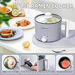Electric Hot Pot:1.5 L Ramen Cooker, Dual Power Mini Portable Multi-Functional Lazy Pot for Pasta, Noodles, Egg, Soup, Non-Stick Noodle Cooker with Boil Dry Protection for Dorm, Office (Grey) - Image 4