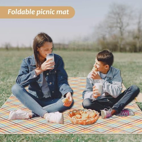 Image of Beach Blanket Outdoor Picnic Blankets Mat 80 inchx60 inch Extra Large Waterproof Sand Proof Camping Blanket Lightweight Folding Portable Travel Blanket for Family Park Beach Grass(Beige)