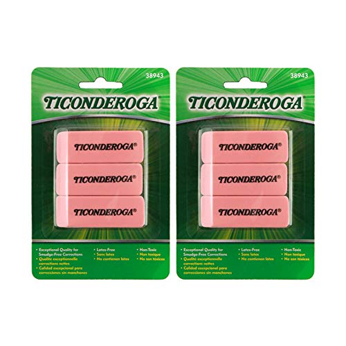 Dixon Ticonderoga - (38943) Ticonderoga Pink Carnation Erasers, (Medium), (2-5/16 by 13/16 by 7/17 Inches) (2-Pack of 3)