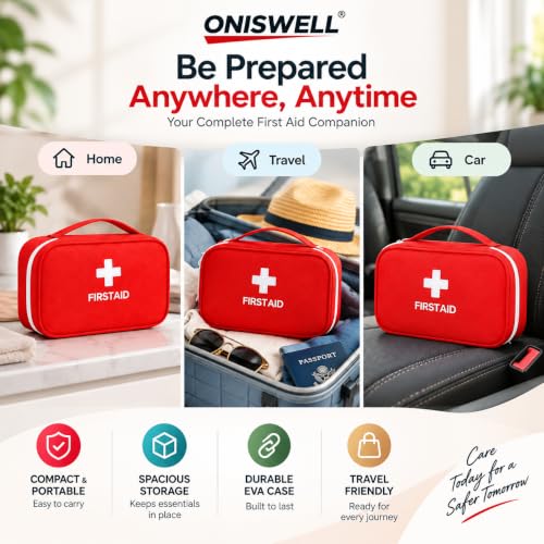 Image of First Aid Bag Empty Medicine Storage Organizer with Handle | Large Medical Kit Pouch with Mesh Pocket, Elastic Loops & Spacious Compartments | EVA Case for Home, Car, Office, Travel & Camping