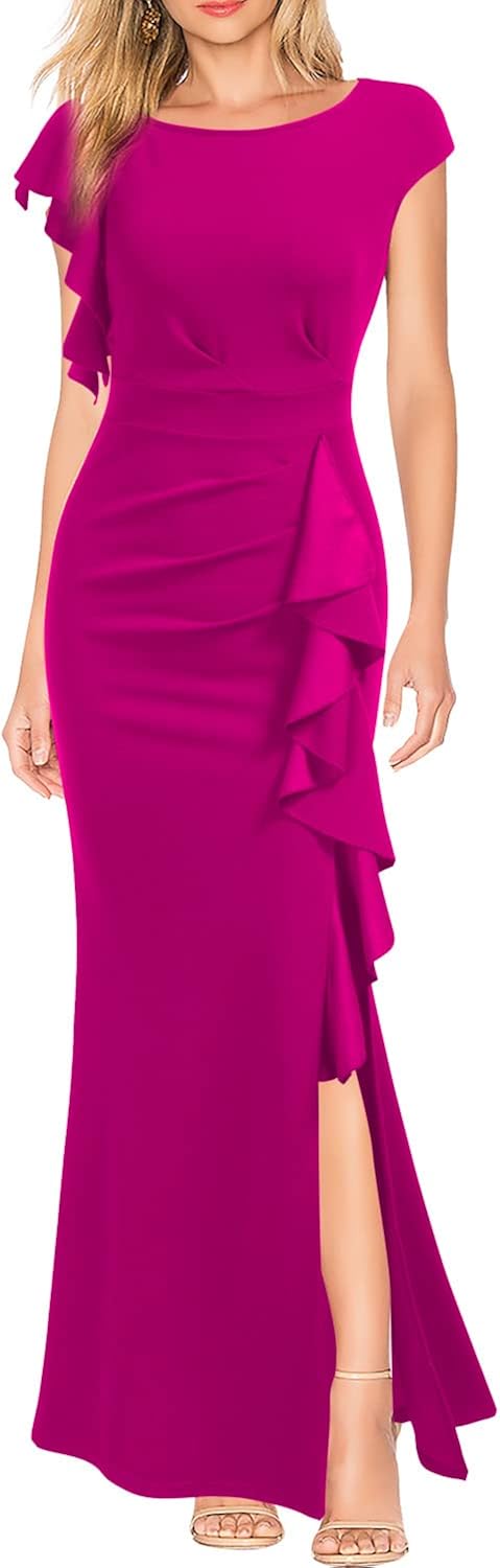 WOOSEA Women's Split Bodycon Mermaid Evening Cocktail Long Dress Small Magenta